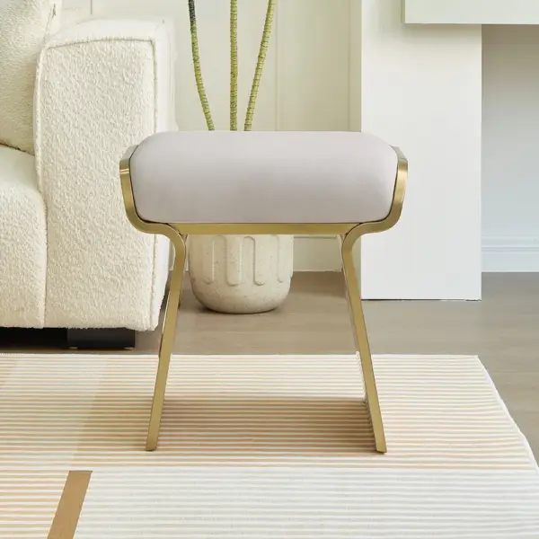 Upart Modern Beige Backless Vanity Stool Leath-aire Upholstery Stainless Steel Frame - Image 10