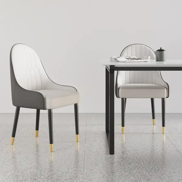 Darg Modern PU Leather Dining Chairs Set of 2 in White & Grey with Metal Legs - Image 19