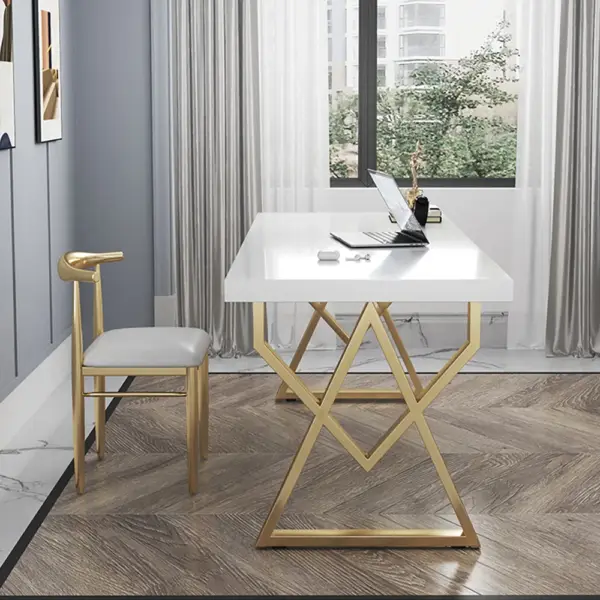 1000mm Modern White Rectangular Writing Desk with Gold Base - Image 3