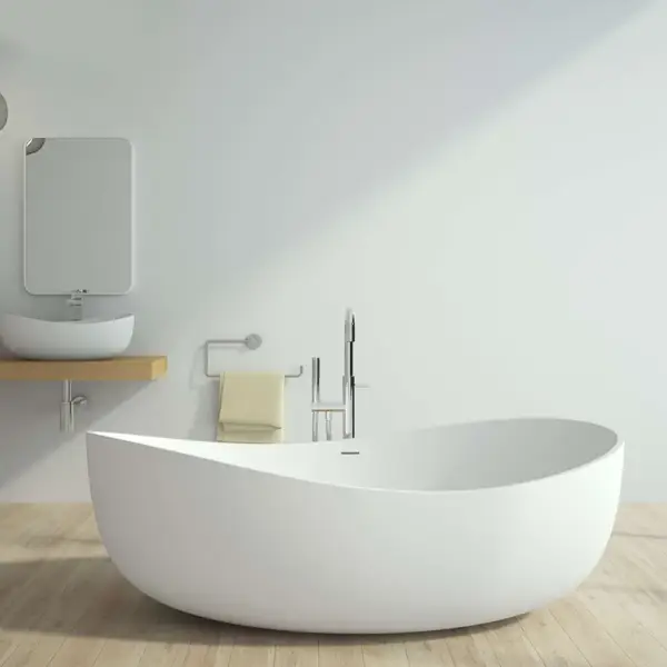 1785mm Contemporary Oval Freestanding Stone Resin Soaking Bath in Glossy White - Image 6