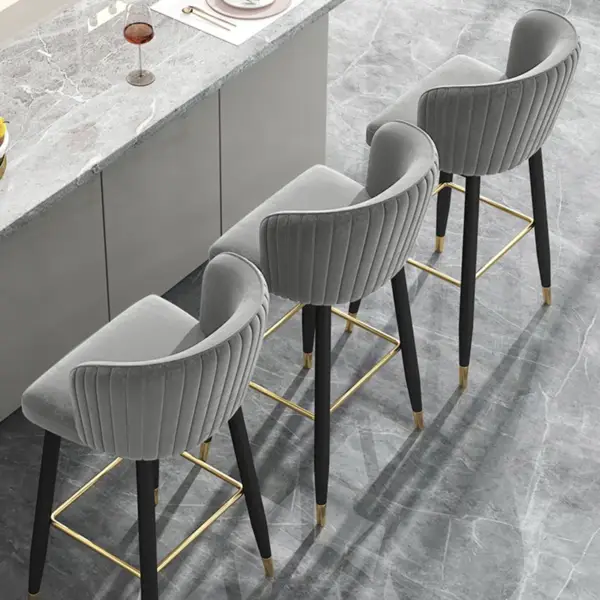 Gray Bar Height Bar Stool Tufted Upholstered Velvet Bar Stool Footrest - Image 6