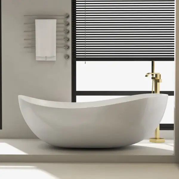 1785mm Contemporary Oval Freestanding Stone Resin Soaking Bath in Glossy White - Image 5
