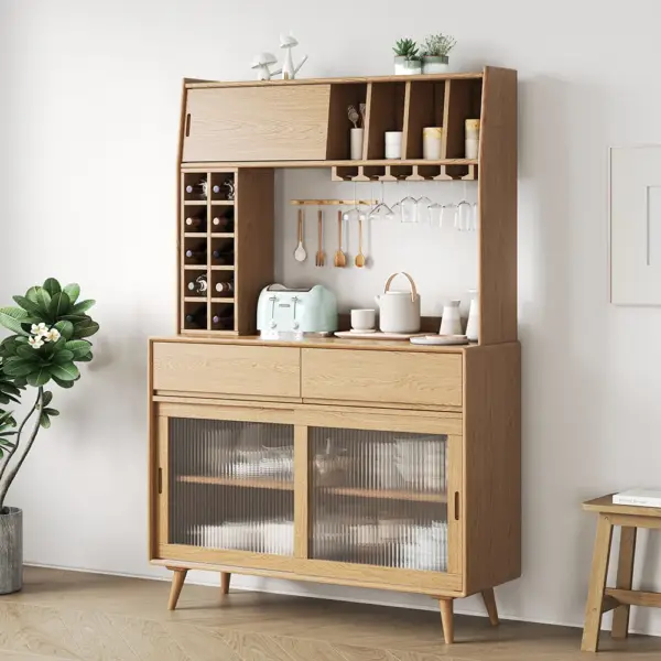 Mid-Century Modern 1710mm Tall Freestanding Pantry Cabinet with Storage Natural Hutch - Image 7