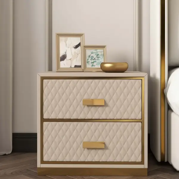 Modern Stylish White Nightstand PU Leather Upholstered Bedside Table with 2 Drawers - Image 5