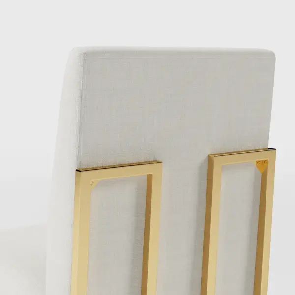 Modern Linen Dining Chair Upholstered in Beige Stainless Steel Leg Gold (Set of 2) - Image 13