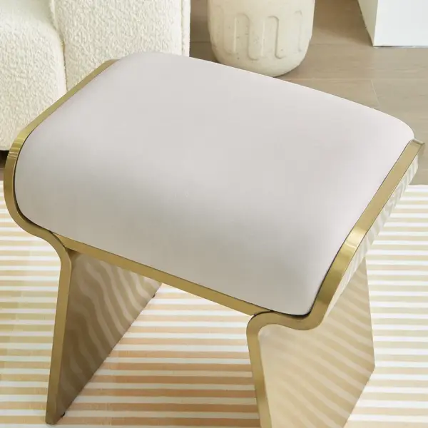 Upart Modern Beige Backless Vanity Stool Leath-aire Upholstery Stainless Steel Frame - Image 3