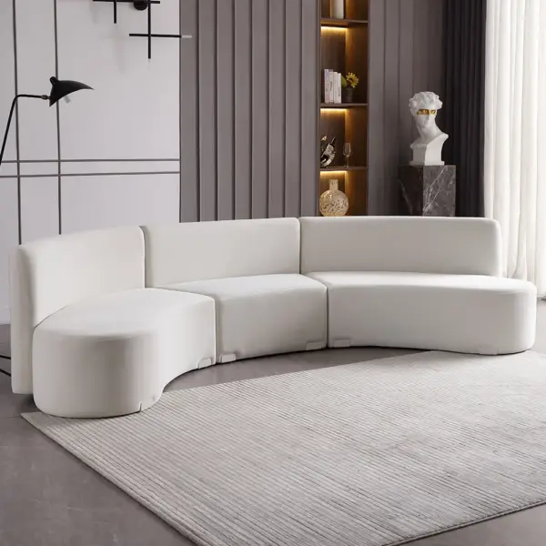 3050mm Modern White Curved Sectional Floor Sofa Velvet Upholstery for Living Room - Image 9