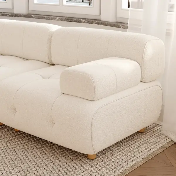 Modern L-Shaped Modular White Boucle Corner Sectional Sofa Loveseat with Wood Legs - Image 7