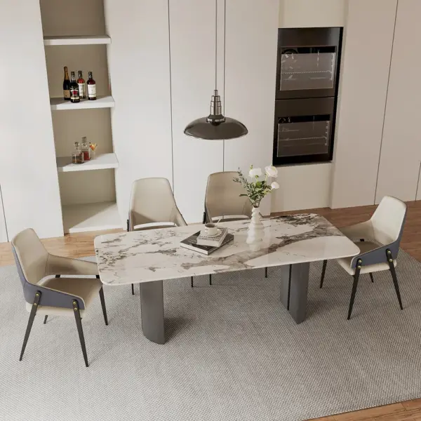 Modern Khaki PU Leather Upholstered Dining Chairs (Set of 2) with Solid Back - Image 5