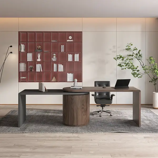 Modern L Shaped Desk in Walnut with 1 Cabinet & 2 Drawers 1520mm Executive Office Desk - Image 2