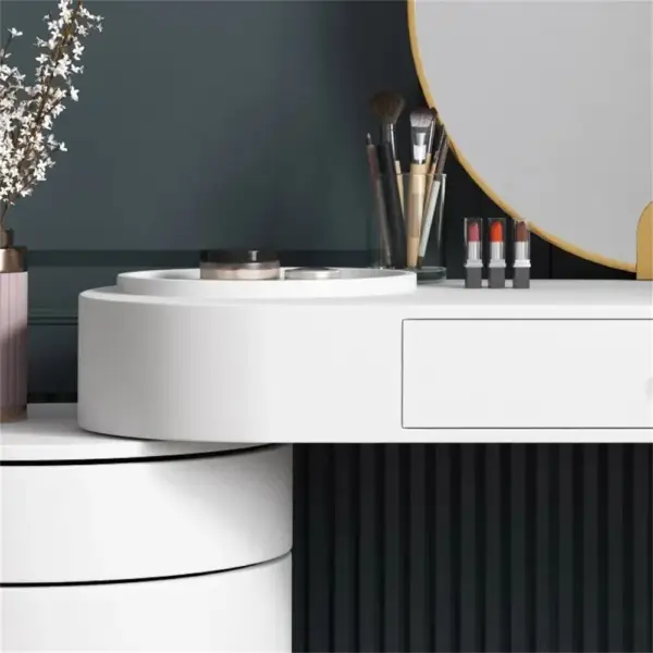 White Makeup Vanity Dressing Table with Swivel Cabinet Mirror & Stool Included - Image 4