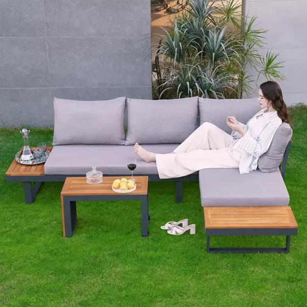 3-Pieces Sectional Outdoor Sofa Set with Cushion Back and Side Table - Image 9