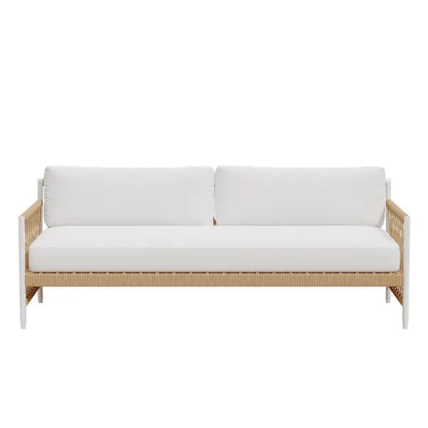 Ropipe Woven Rope Outdoor Sofa 3-Seater Sofa with White Polyester Pillow Cushion - Image 7