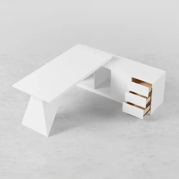 2000mm Modern White L-Shape Executive Desk Drawers & Cabinet Office Desk Right Hand - Image 11