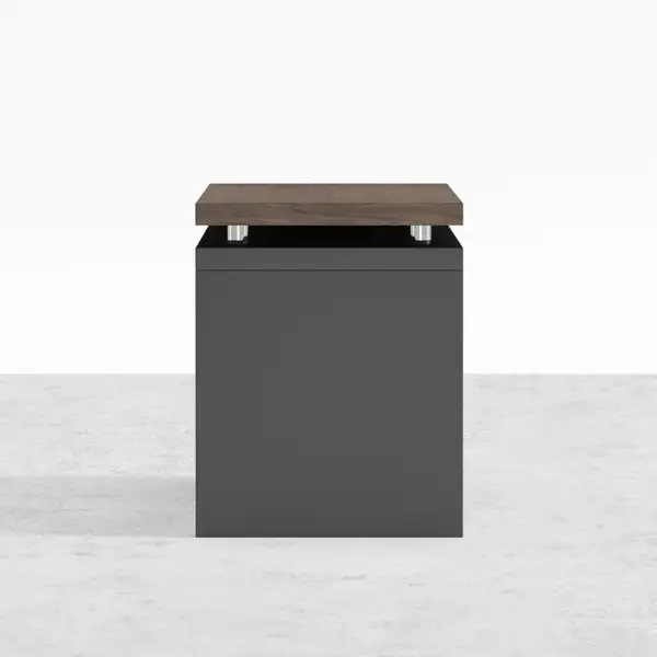 Modern Swivel Desk with Movable File Cabinet Black & Walnut L-Shaped Rotating Desk - Image 12