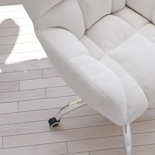 Modern White Office Chair Upholstered Cotton & Linen Swivel Task Chair Height Adjustable - Image 4