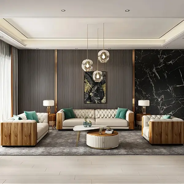 Wovent Modern Beige Faux Leather Tufted Sofa & Loveseat Living Room Set of 3