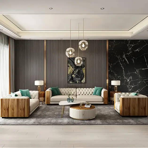 Wovent Modern Beige Faux Leather Tufted Sofa & Loveseat Living Room Set of 3