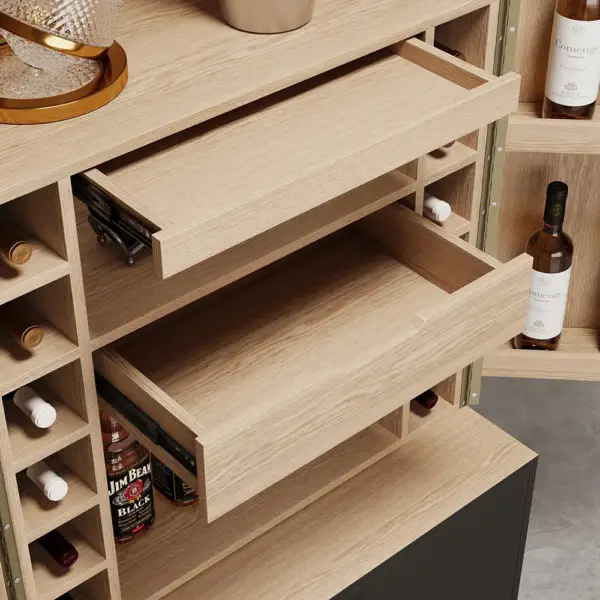 Black Bar Cabinet with Door Modern Storage Home Bar Cabinet with Glass Rack&Drawers - Image 7