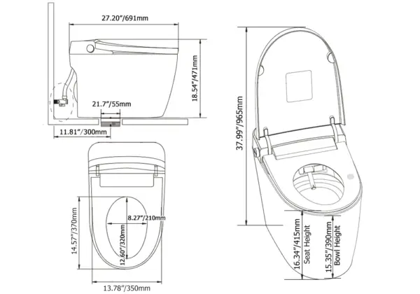 One-Piece Elongated Black Smart Toilet Automatic Toilet Self-Clean Horizontal Outlet - Image 20