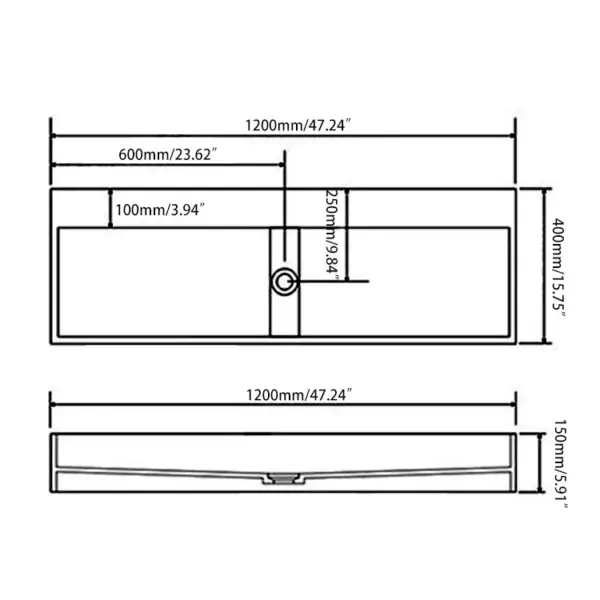 1200mm Wall-Mount Double Basin Stone Resin Matte White Floating Trough Bathroom Basin - Image 13