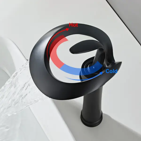 Modern Elegant Waterfall Bathroom Countertop Basin Tap Single Handle Solid Brass Black - Image 13
