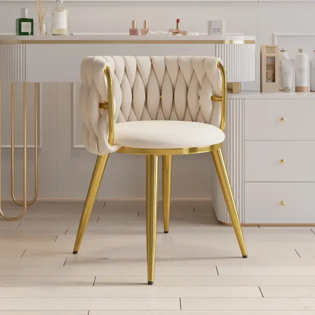Sweave Nordic Off White Barrel Back Dining Chair Round Accent Chair Velvet Upholstery