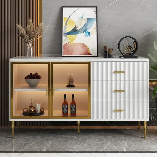 Cofab 1500mm White Sideboard Cabinet Sintered Stone Top Modern Buffet
