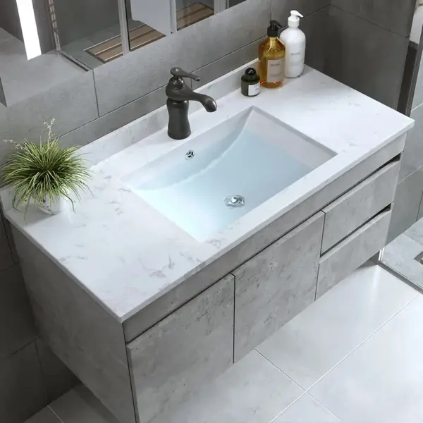 900mm Floating Bathroom Vanity with Faux Marble Countertop Basin Wall Mounted - Image 7