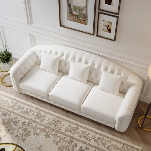 3 Pieces Beige Leather Sofa and Loveseat Living Room Set with Pillows - Image 7