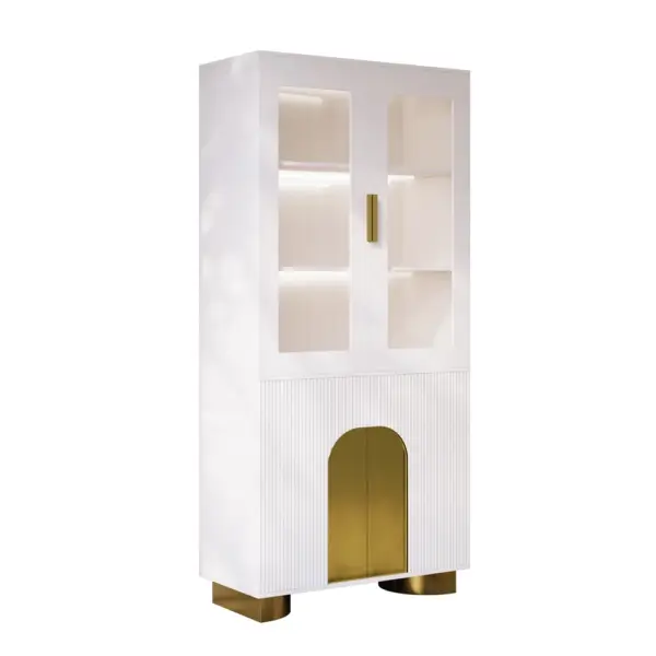 Artus Modern Off-White Storage Display Cabinet with Shelves & LED & Backboard - Image 9