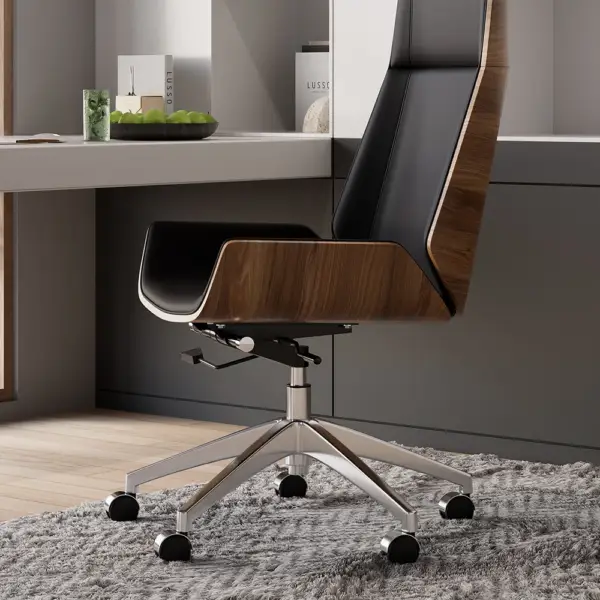 Black Faux Leather Office Chair Desk Chair with Wheels & Adjustable Height - Image 6