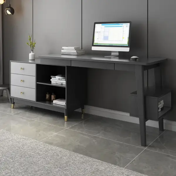 Ultic Gray Reversible L-Shaped Desk Computer Desk with Drawers & Shelf Ample Storage - Image 4