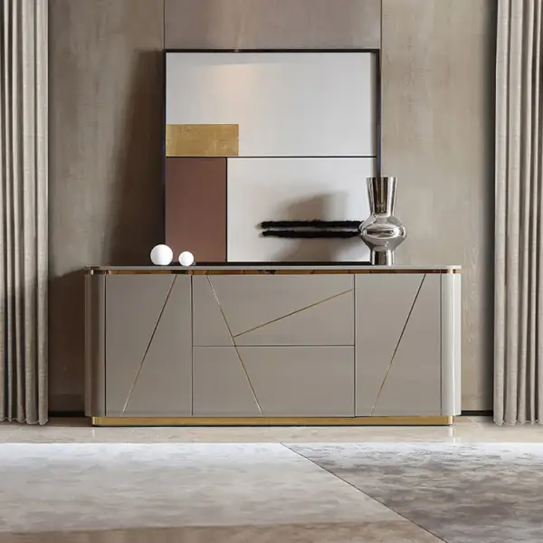 Janice Grey Sideboard Buffet with Drawer & Shelves Gold Sideboard Cabinet - Image 6
