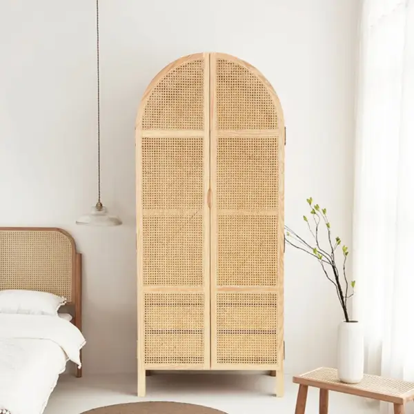 Natural Woven Rattan Bedroom Clothing Armoire with Hidden 2 Doors and Drawers Wardrobe (Copy) - Image 2