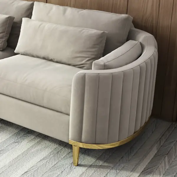 Modern Living Room Sets Grey Velvet Upholstered Chair & Loveseat & Sofa 3 Pieces - Image 5