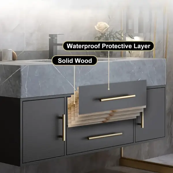 Modern 1000mm Floating Black Bathroom Vanity Stone Top Wall Mounted Bathroom Cabinet - Image 16