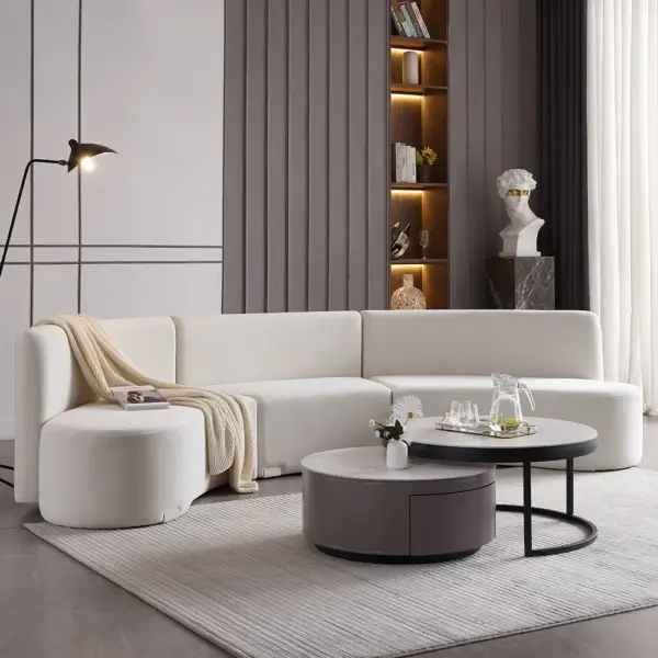 3050mm Modern White Curved Sectional Floor Sofa Velvet Upholstery for Living Room - Image 10