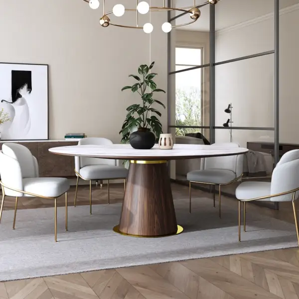 Mid-Century Modern 7 Piece Dining Room Sets 1200mm Round Dining Table White 6 Chairs - Image 5