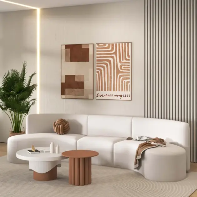 3050mm Modern White Curved Sectional Floor Sofa Velvet Upholstery for Living Room