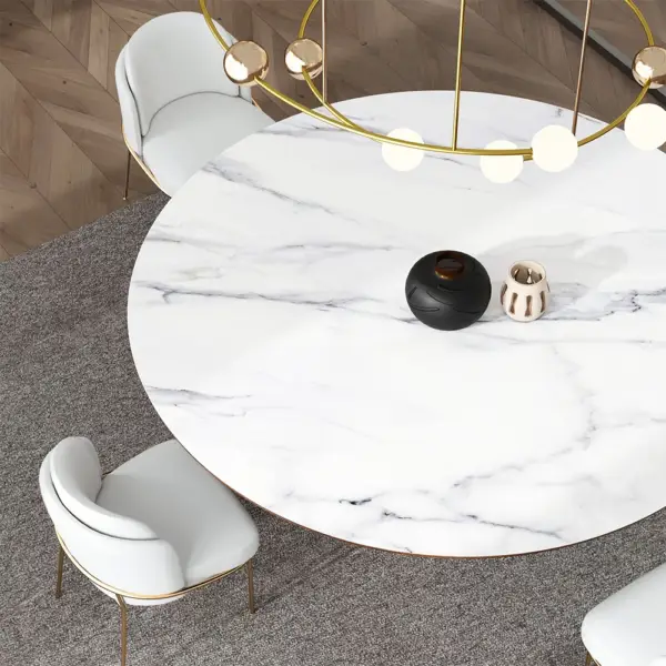 Mid-Century Modern 7 Piece Dining Room Sets 1200mm Round Dining Table White 6 Chairs - Image 7
