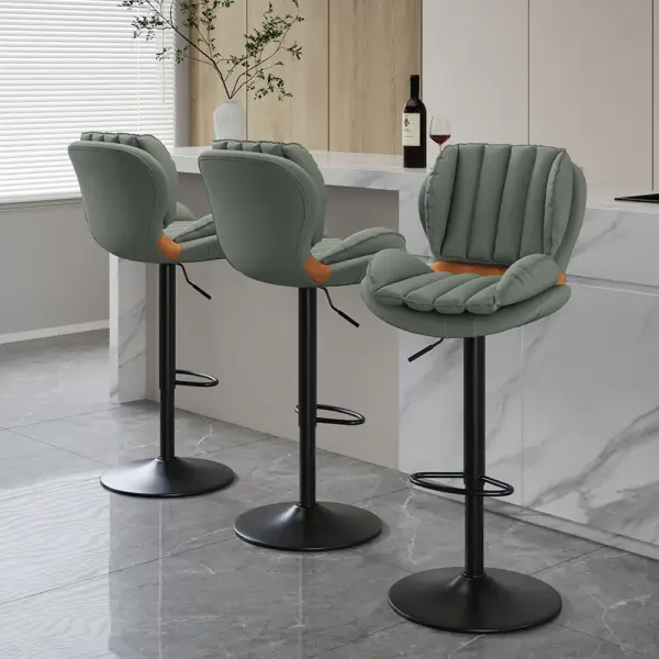 Backrest Adjustable Height PU Leather Upholstered Swivel Bar Stool - Image 3