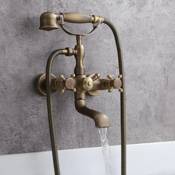 Chester Classic Style Antique Brass Wall Mount Clawfoot Tub Filler with Hand Shower - Image 12
