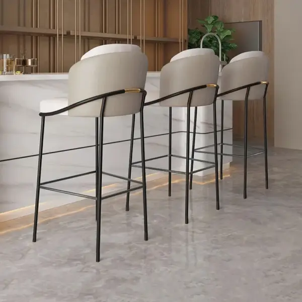 Linenic Gray PU Leather Modern Breakfast Bar Stool with Back & Footrest - Image 2