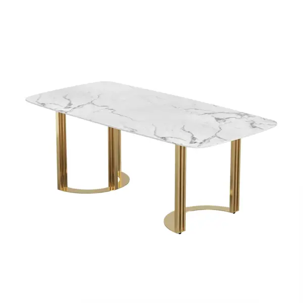 2000mm Faux Marble Dining Table Gold Rectangular Top Stainless Steel Base - Image 9