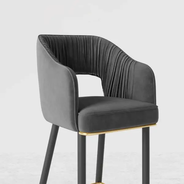 Modern Gray Velvet Upholstered Bar Stool with Low Back & Footrest - Image 5