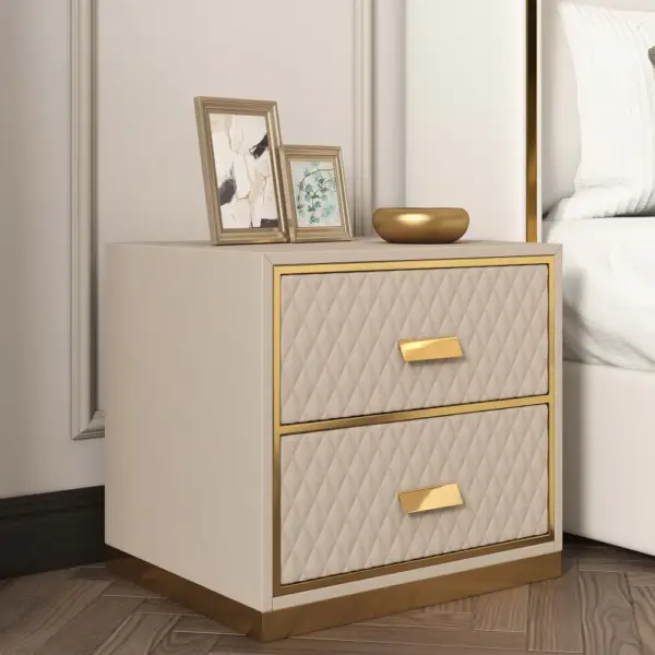 Modern Stylish White Nightstand PU Leather Upholstered Bedside Table with 2 Drawers - Image 6