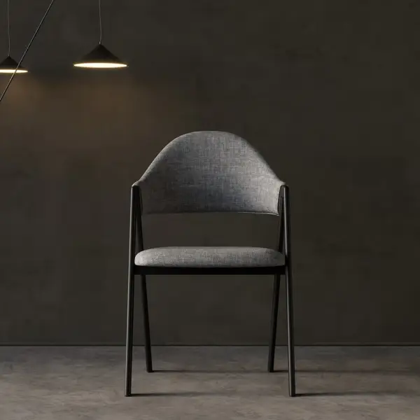Gray Linen Upholstered Dining Chair Curved Back Chair Set of 2 - Image 5