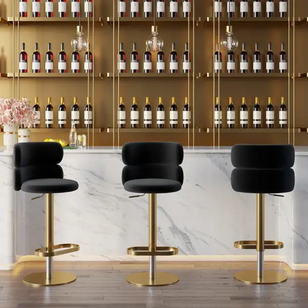 Black Velvet Swivel Bar Stool with Full Back Adjustable Counter Height Stools - Image 6