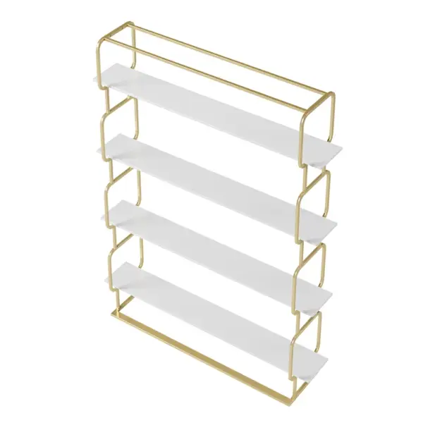 1800mm Modern White Tall Freestanding Wooden Office 4 Shelves Etagere Bookcase in Gold - Image 11